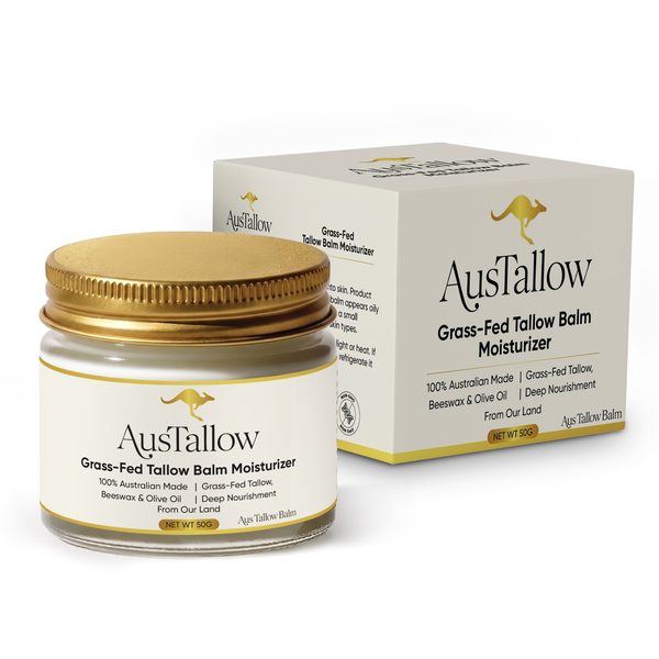 AusTallow Grass-Fed Tallow Balm Moisturizer jar and box